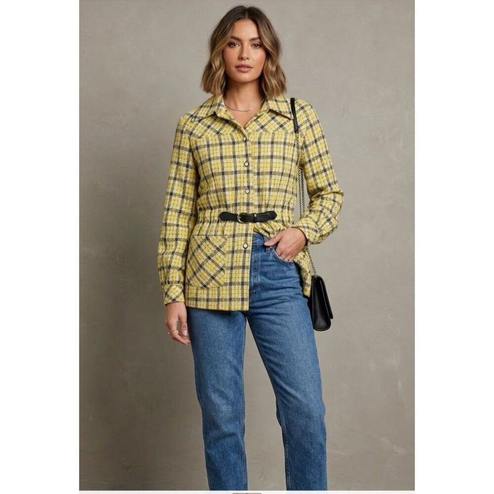Vintage 70s Yellow Plaid Belted Jacket Clueless Cher